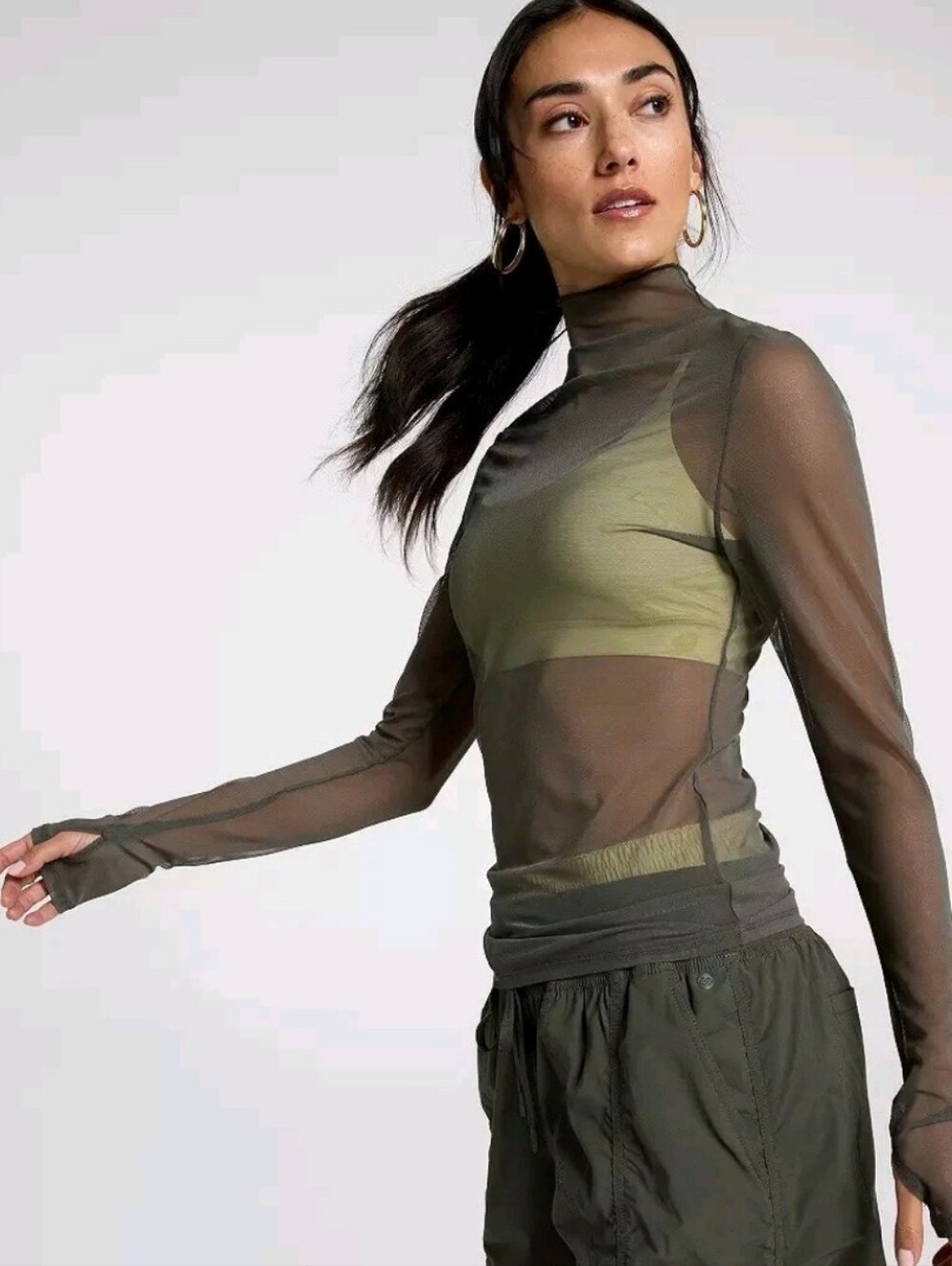 Calia Women's Draped Funnel Long Sleeve in Ivy Green NWT